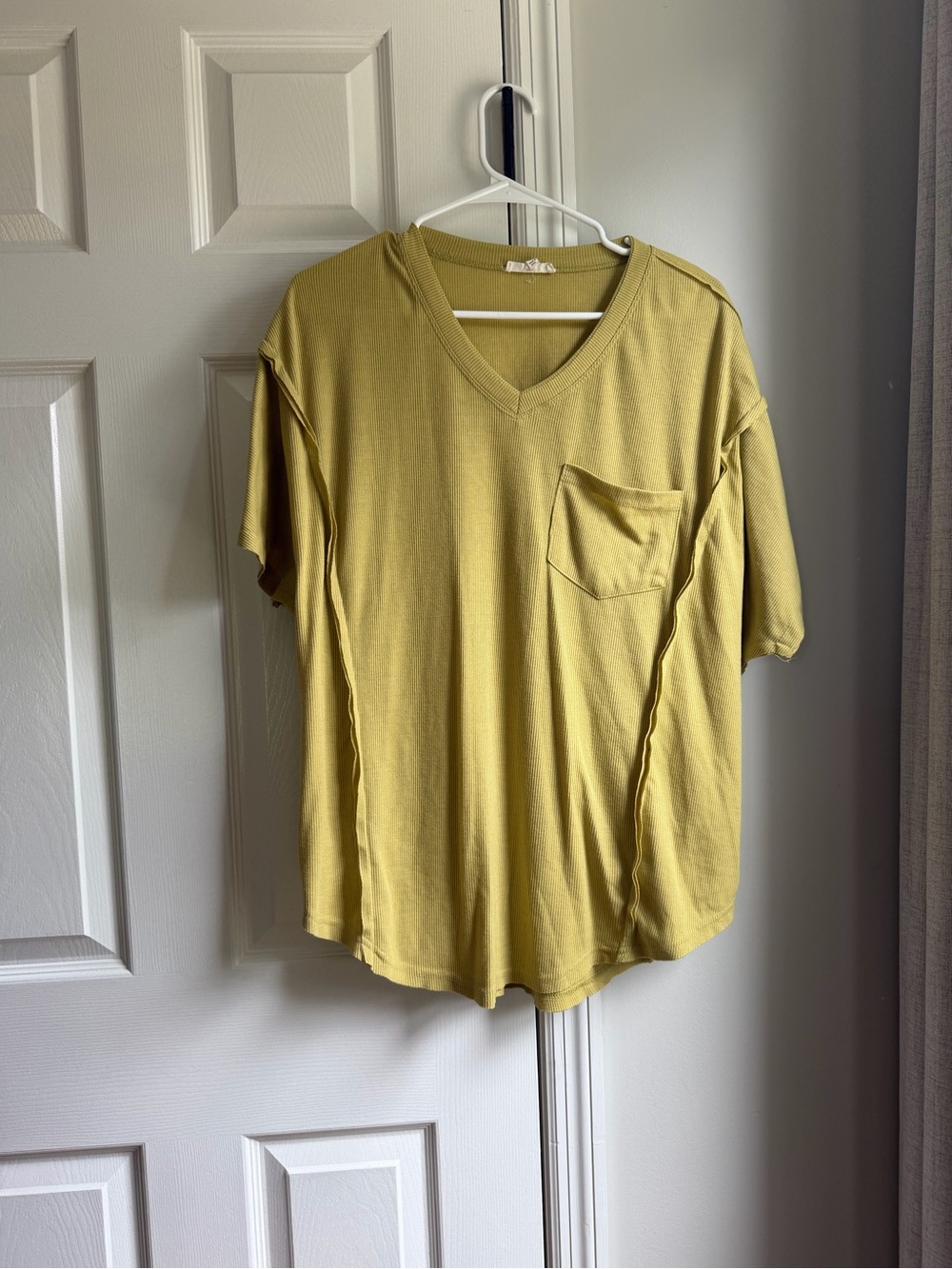 V-Neck Short Sleeve Pocket Shirt - Mustard
